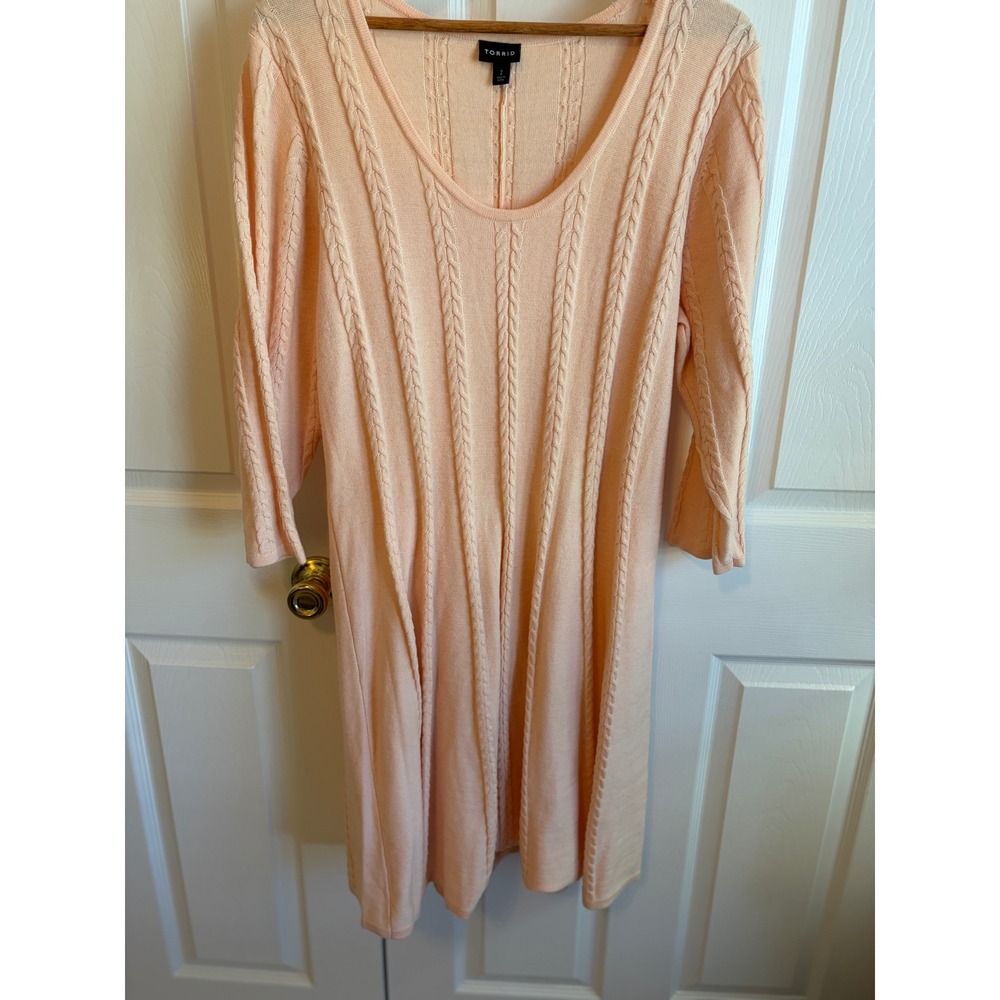 Torrid Peach Cable Knit Sweater Dress Long Sleeve A-Line Scoop Neck Size 2